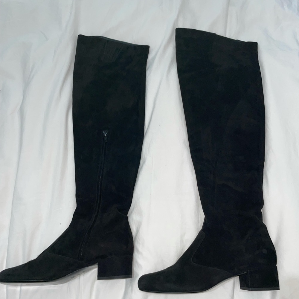 Saint Laurent suede over the knee black boots. Brand new, heel 1 3/4 in. Size 41